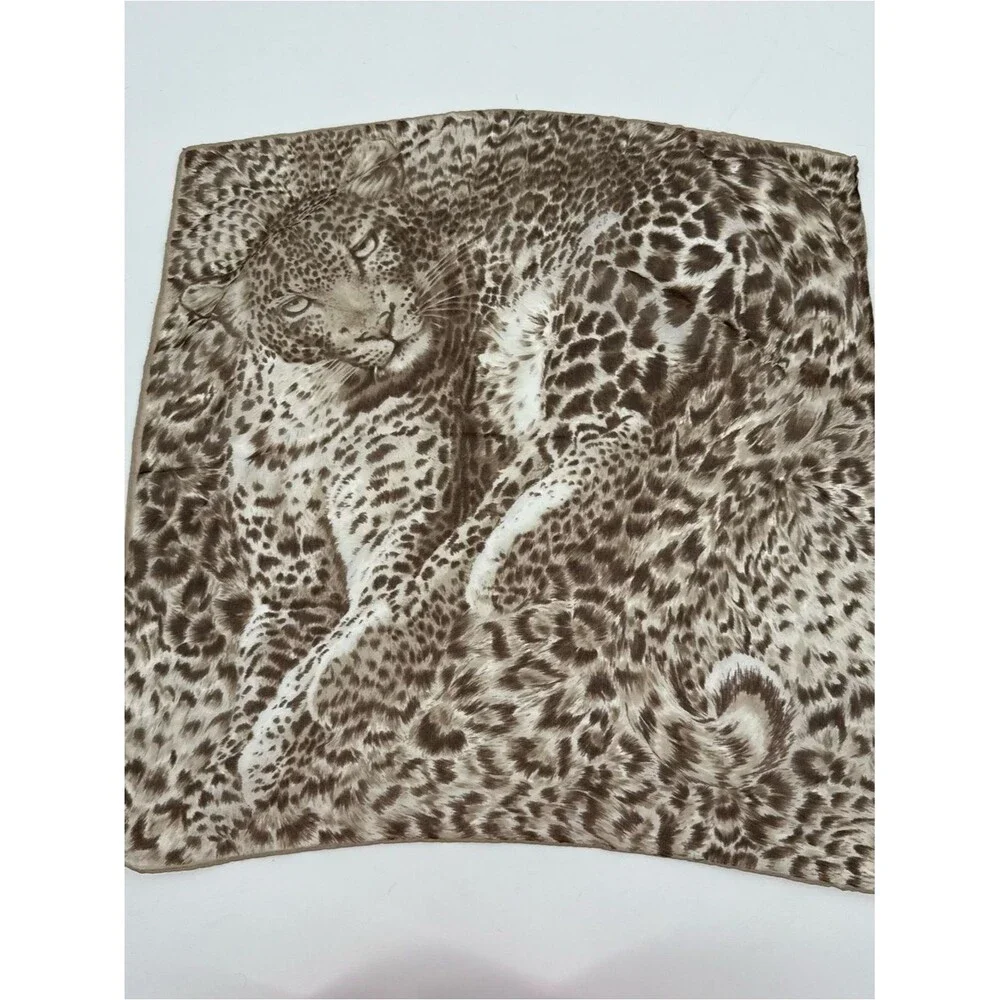 Unbranded Leopard Print Square Scarf Accessory Vintage Small Animal Neutral Silk